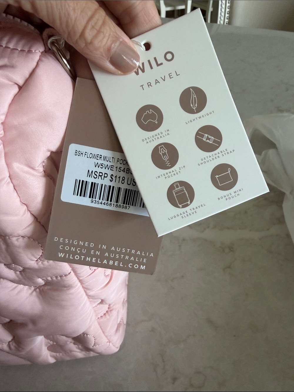 Wilo Quilted Floral Travel Tote in Light Pink - Picture 5 of 14